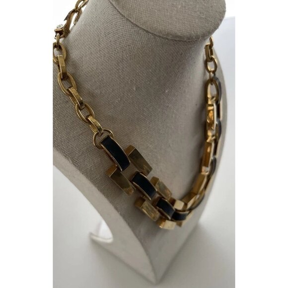 Ann Taylor Vintage Matte Gold and Black Leather Link Chain Necklace Quality 19” - Picture 15 of 16